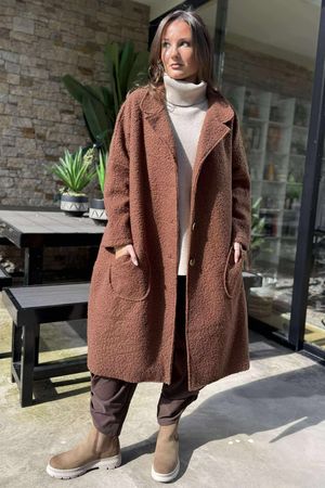  Boucle Single Breasted Coatigan Conker -